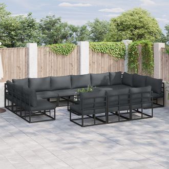 Berkfield Home Garden Sofa Set with Cushion with Pillow 13 pcs Black Aluminium