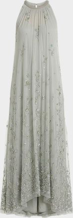 Mac Duggal Floral Embellished Mesh Trapeze Gown