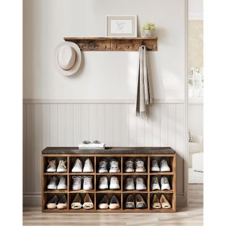 Vasagle 15 Compartment Shoe Bench Storage Cabinet with Cushion Seat in Brown