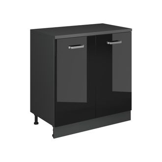 Vicco Armario De Cocina Para Techo Inclinado R-line, Negro Brillo Intenso, 80 Cm Sin Inclinaci&oacute;n Con 2 Puertas, Vicco