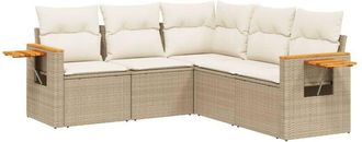 vidaXL Vidaxl - Juego De Sof&aacute;s Jard&iacute;n Con Cojines 5 Pzas Rat&aacute;n Sint&eacute;tico Beige