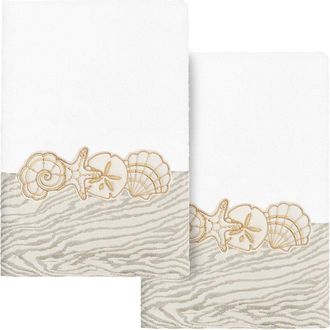 Linum Home Textiles 100% Turkish Cotton Shell Row 2Pc Embellished Hand Towel Set