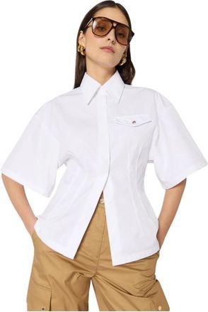 BERENICE Getailleerde Witte Poplin Blouse - Dames - Overhemden - Wit - XS - Leer - Overhemden
