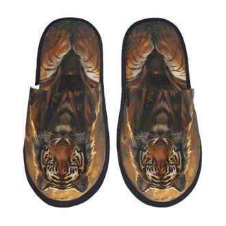 Generic House Shoes Tiger In The Fallen Leaves Tree Print Breathable Hotel Slippers Non-Slip Fluffy Womens Slippers Indoor Bedroom L