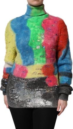 Dolce & Gabbana Womens Turtleneck Multicolor Mohair Nylon Wool