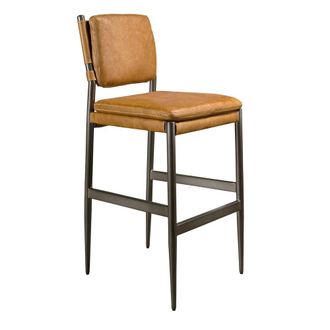 Angel Cerd&aacute; Leather Stool, Brown Cowhide, Dark Polished Steel Legs in Tan