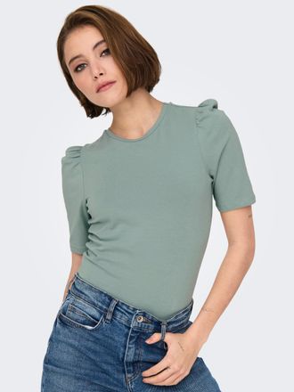 Only Kurzarmshirt ONLY ONLLIVE LOVE 2/4 PUFFTOP JRS NOOS, Damen, Gr. XXL, abyss, Jersey, Obermaterial: 95% Baumwolle, 5% Elasthan, unifarben, regular fit n
