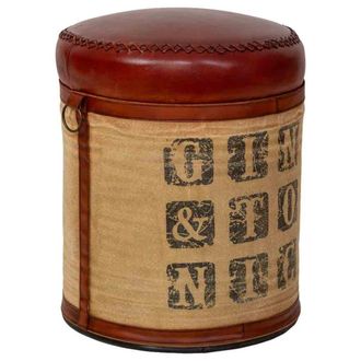 Wanderlust Deco Taburete de metal y asiento de cuero marr&oacute;n 38x38x45h cm