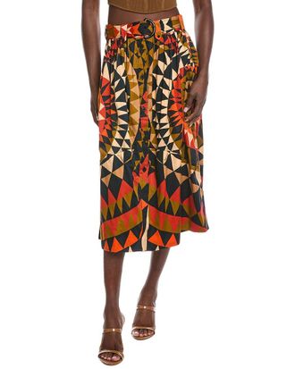 Farm Rio Farm Rio Heart Deco Black Button Down Midi Skirt