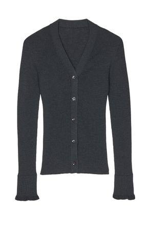 Cecilie Bahnsen Ribbed Merino Wool Cardigan With Decorative Flower Buttons