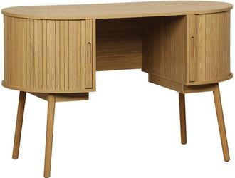 Sweeek 120cm grooved wooden-effect oval desk with two storage spaces, Legacy, Natural, 120x55x77 cm
