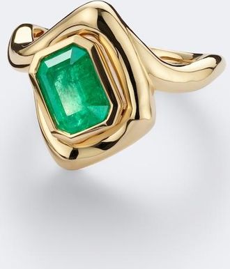 Shay Jewelry Zar 18kt gold pinky ring with emerald and diamond
