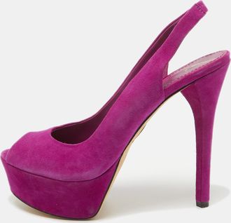 Brian Atwood Pink Suede Peep Toe Platform Slingback Sandals
