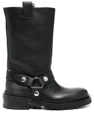 ロングブーツ Golden  CHARLIE LEATHER UPPER (GWF00236.F004438.90100) Women's Charlie boots in dark brown leather and clamp on the