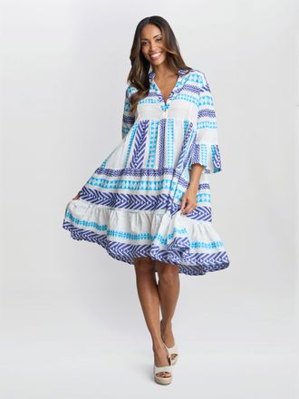 Gina Bacconi Womens Rubina Blue Print Dress - One Size