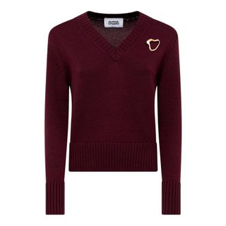 Alpha Studio V-neck Knitwear, female, Red, Size: M Burgundy V-Neck Wool Sweater