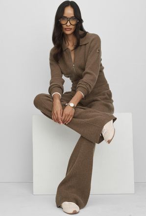 Alo | Cashmere Wool Low-Rise Harmony Trouser (Long) in Java Brown Heather, Size: Medium