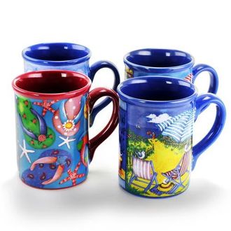 Gibson Home Beachcomber 4 Piece 16 Ounce Stoneware Mug Set in Blue at Nordstrom