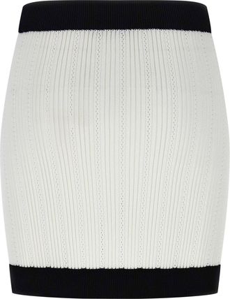 Balmain Two-Tone Crochet Miniskirt - White