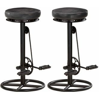 vidaXL Taburetes De Cocina 2 Unidades Cuero Aut&eacute;ntico De Cabra Negro Vidaxl