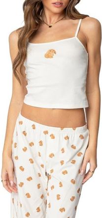 Edikted Cottontail Cotton Graphic Camisole in White at Nordstrom, Size X-Small