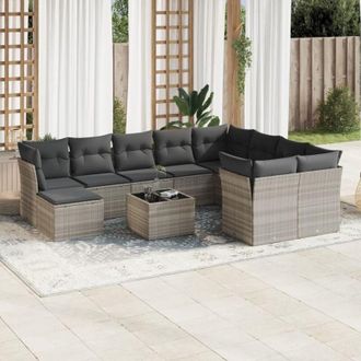 vidaXL Set De Sof&aacute;s De Jard&iacute;n 11 Pzas Y Cojines Rat&aacute;n Sint&eacute;tico Gris Vidaxl