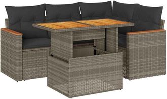 vidaXL 5 Piece Garden Sofa Set with Cushions Grey Poly Rattan Acacia vidaXL