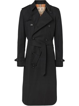Burberry Kensington Heritage long trench coat - men - Viscose/Cotton/Calf Leather/Plastic - 46 - Black
