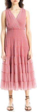 Max Studio V-Neck Sleeveless Mesh Midi Dress in Cream/Poppy at Nordstrom Rack, Size X-Small