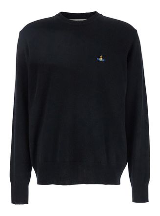 Vivienne Westwood alex Black Crewneck Sweater With Orb Logo Detail On The Front In Wool And Cashmere Woman
