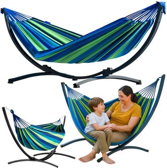 OEM Hamaca De Jard&iacute;n Con Armaz&oacute;n Para Dos Personas, Verde Y Azul, 200x120
