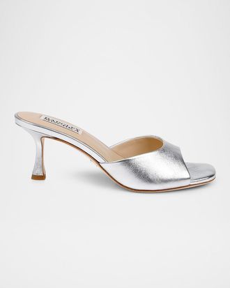 Badgley Mischka Draya Leather Kitten-Heel Mules