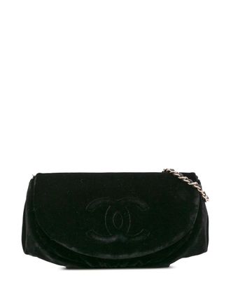 Chanel 2013-2014 CC Velvet Half Moon Wallet on Chain crossbody bag - Black