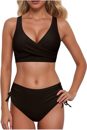 Generic Womens Bikini Set, Swimsuit Tummy Control Bikini Swimwear Bikini Set Shape Push Up Black Green Blue Plain Sexy Two Piece Curvy Swimsuits Teenager Girl