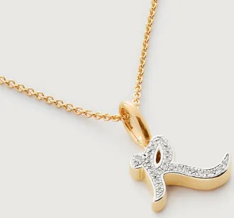 Monica Vinader Gold Alphabet R Diamond Fine Chain Necklace Adjustable 46cm/18 Diamond
