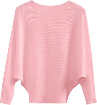 Generic Sweaters for Women UK, Batwing Sleeves Knitted Lightweight Sweaters and Pullovers Jumper Tops Soft Crew Neck Sweater for Winter