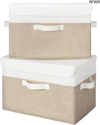 OEM Cajas De Almacenamiento Con Tapa - Juego De Contenedores De Almacenamiento - Almacenamiento De Ropa - Dise&ntilde;o Plegable - 2 Piezas - Blanco Caqui