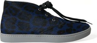 Dolce & Gabbana Blauwe Luipaardprint Mid-Top Sneakers - Heren - Sneakers - Blauw - 40 EU - Leer - Schoenen