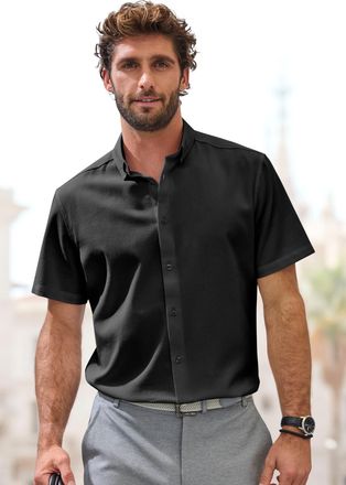 H.I.S Kurzarmhemd H.I.S Regular Fit, Herren, Gr. XXL (45/46), N-Gr, schwarz, Web, Obermaterial: 100% Baumwolle, unifarben, regular fit, Rundhals, abgesteppt