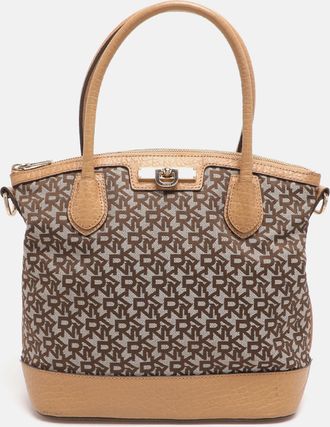 DKNY Dkny Beige Signature Canvas And Leather Satchel
