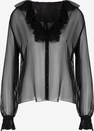 Dolce & Gabbana Seidengeorgette-Bluse mit R&uuml;schenkragen
