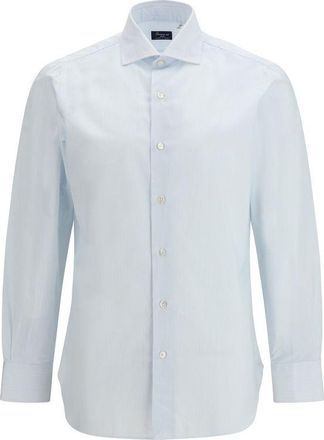 Finamore Blue Cotton Pattern Mens Shirt