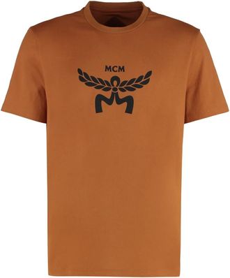 MCM Katoenen T-shirt met ronde hals - Heren - T-shirts - Bruin - M - Katoen - Tops