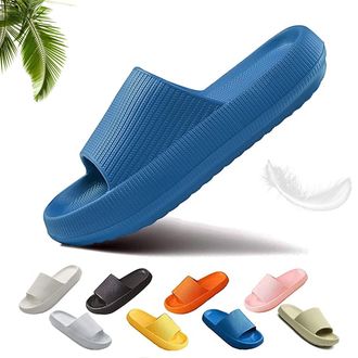 Generic Non Slip Slippers with Thick Sole, Soft EVA Foam Sliders, Quick Dry House Slippers for Couple (Blue, One Size, Adult, Women, 11, Numeric, UK Footwear 