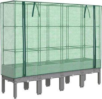 vidaXL Raised Bed with Greenhouse Cover Rattan Look 160x40x140 cm vidaXL