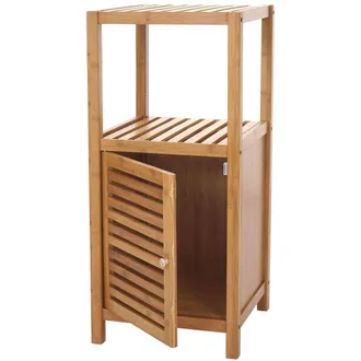 Hhg Nunca Usado] Estante De Ba&ntilde;o Hhg 554, Estante De Ba&ntilde;o Con Puerta, Bamb&uacute;, 80x36x34cm