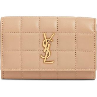Saint Laurent Small Cassandre Matelass&eacute; Carr&eacute; Leather Envelope Wallet in Dark Toffee at Nordstrom