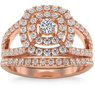 Pompeii3 1 3/4Ct Natural Diamond Cushion Halo Engagement Wedding Ring Set in 10k Gold