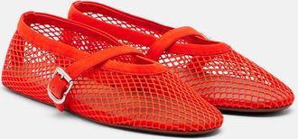 Alaia Ala&iuml;a Fishnet leather-trimmed Mary Jane flats