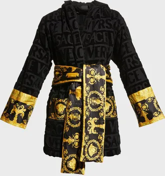 Versace I Heart Baroque Hooded Short Bathrobe